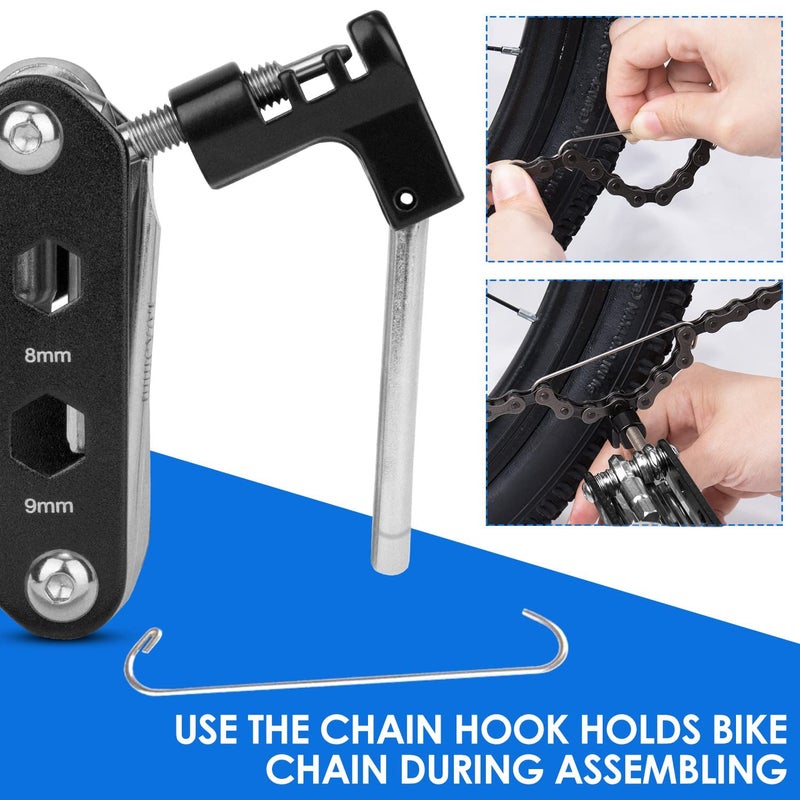 WOTOW Bike Repair Tool Kit & Bike Saddle Bag, 14 in 1 Bike Chain Tool Hex Key Wrench Maintain Accessories Multitool Set with Portable Under Seat Bag for Road Mountain Commuter Bicycle(Black) - Image 5